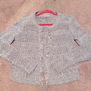 Loft jacket blazer knitted cotton fringe open work sweater Small Medium